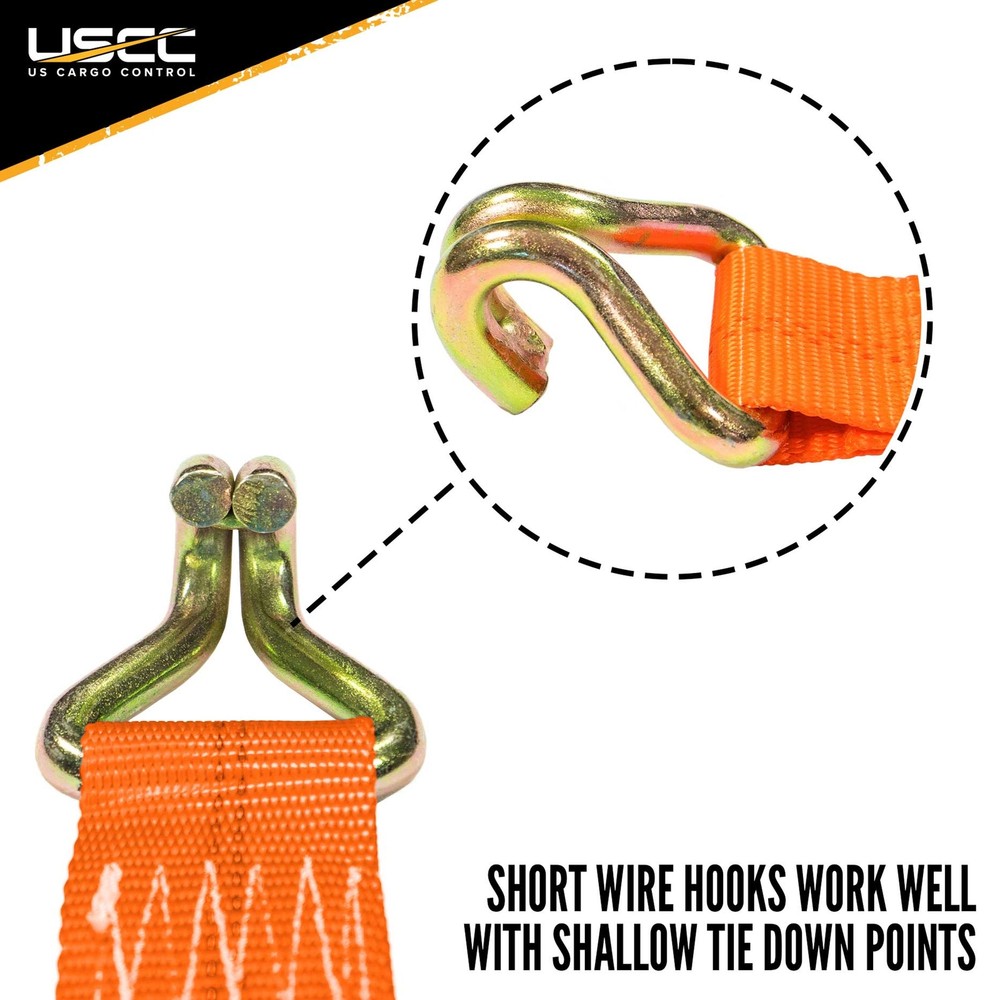 USCC 2" X 27' Wire Hook Ratchet Strap - Orange 2PK