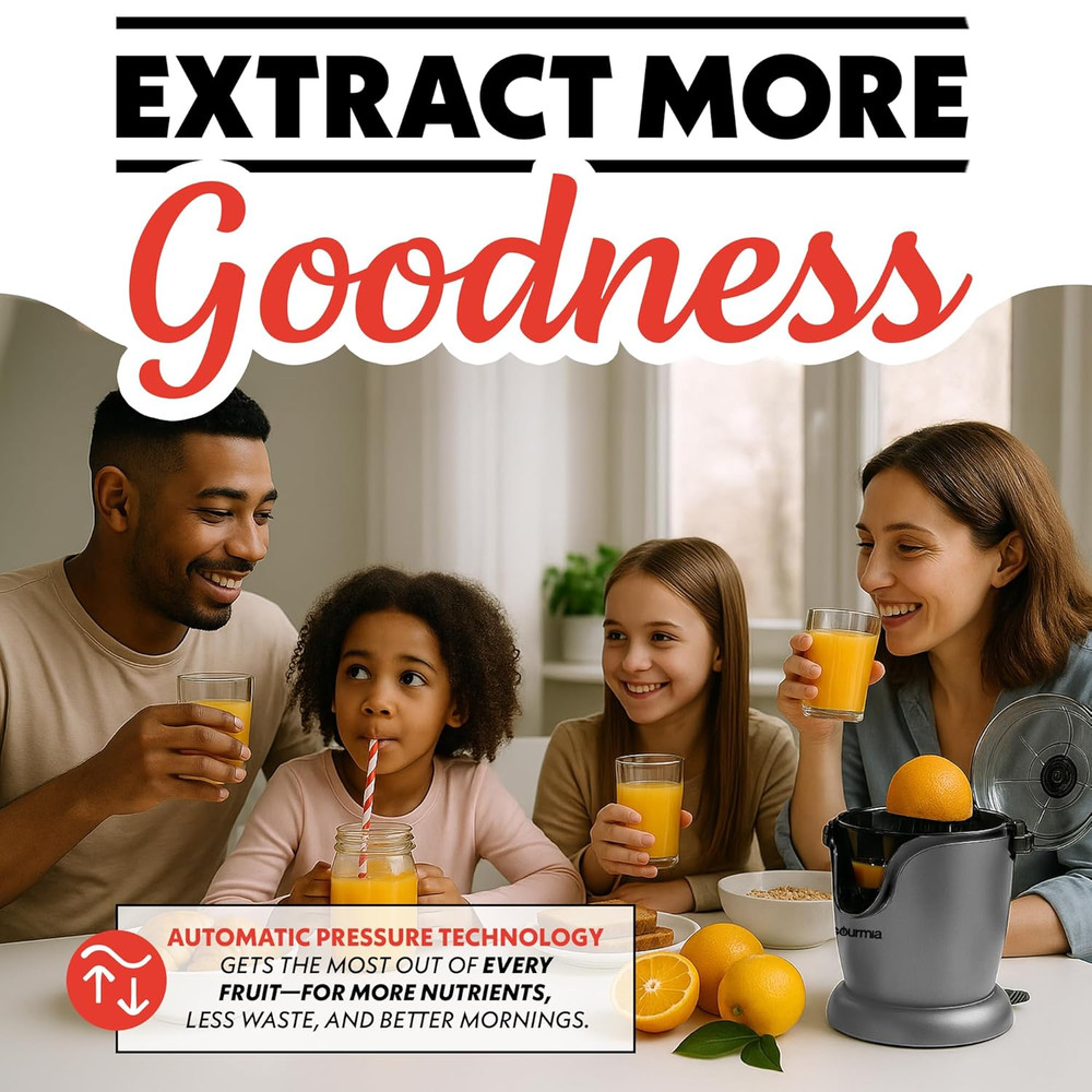 Automatic Citrus Juicer - 17 Oz Capacity, One-Touch Operation, Universal Cone, A