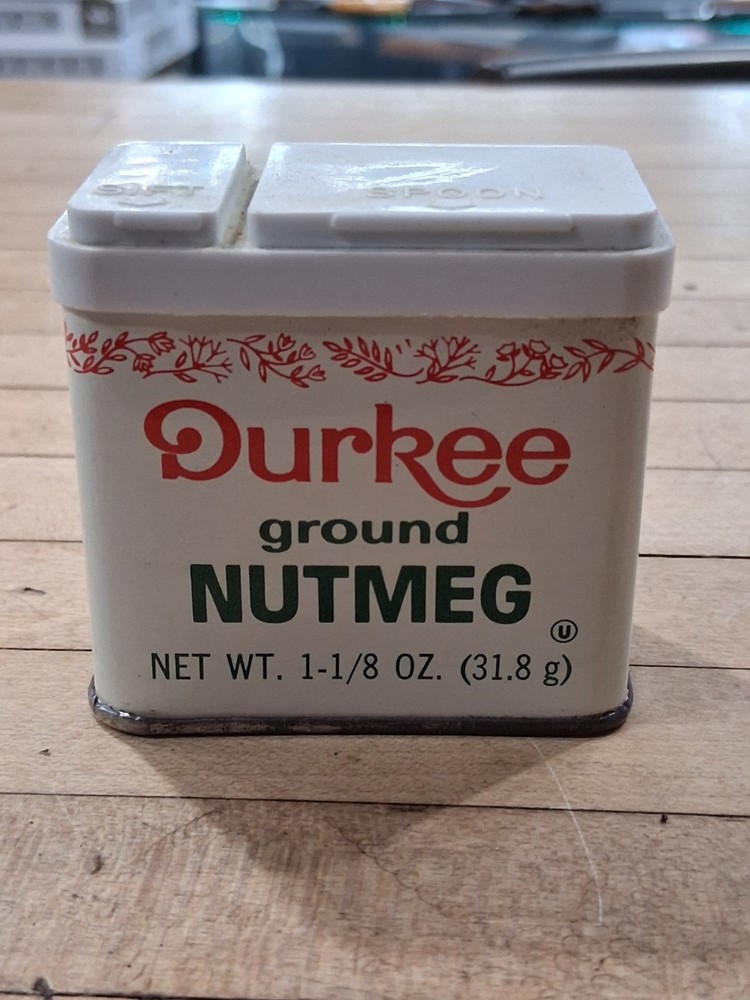 Durkee Ground Nutmeg Vintage Spice Tin Dual Lid Kitchen Container