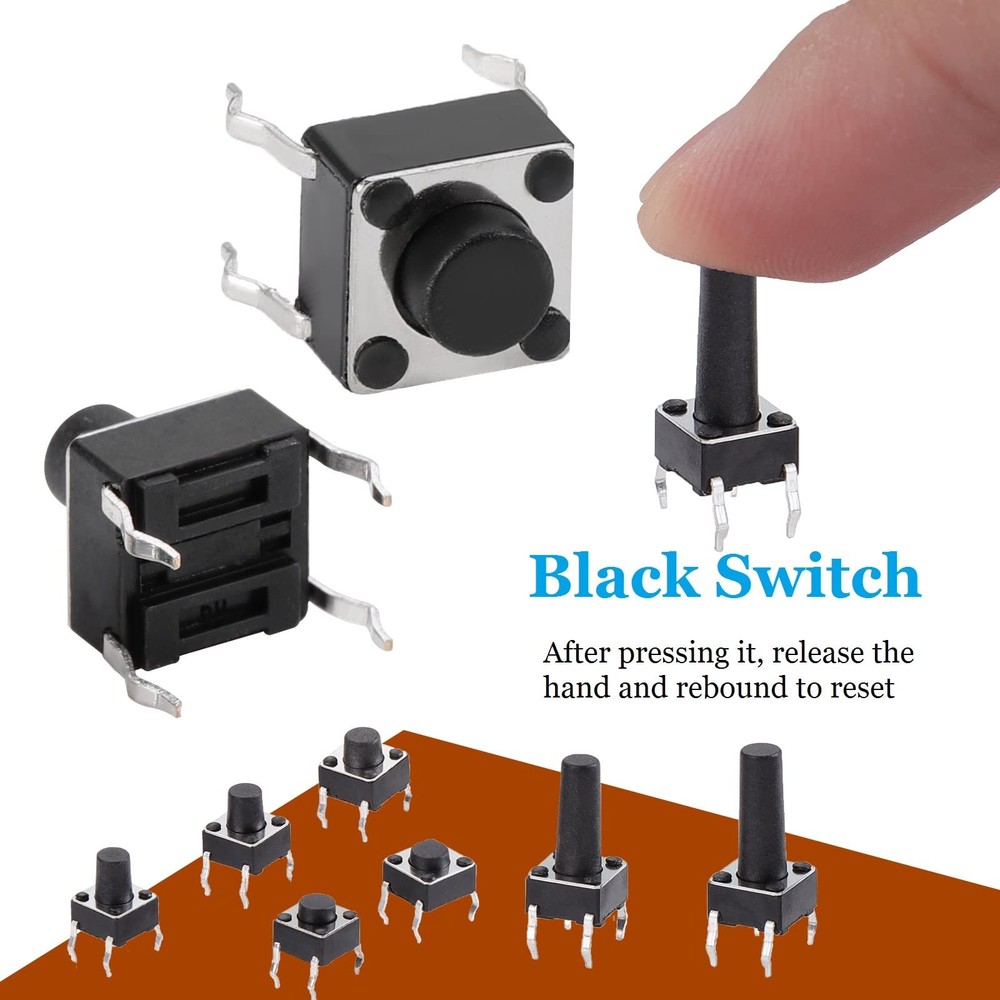180Pcs Tactile Push Button Switch Assortment Kit, 10 Values 6x6mm 4-Pin Micro...