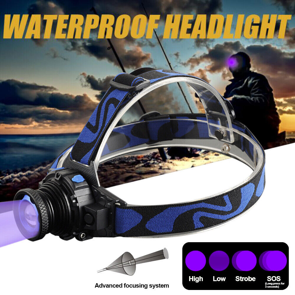 Blacklight UV LED Headlamp Flashlight Head Light+Build-in Rechargeable Battery