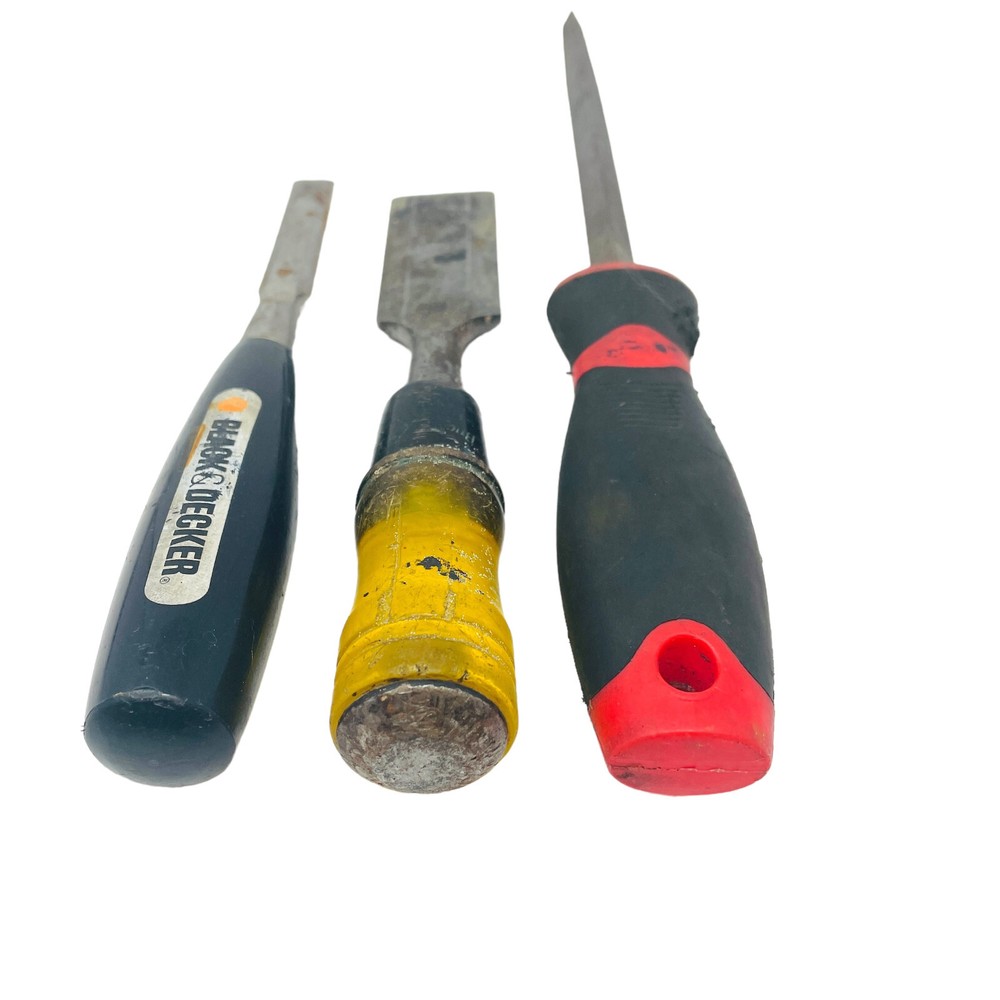 3 Pcs Black Decker and Assorted Wood Chisel Set & Square Type Hand File