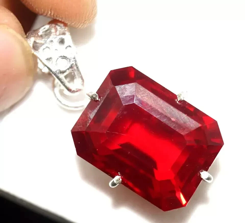 25 Ct Natural Red Ruby Emerald Cut Pendant AGL Certified Gemstone