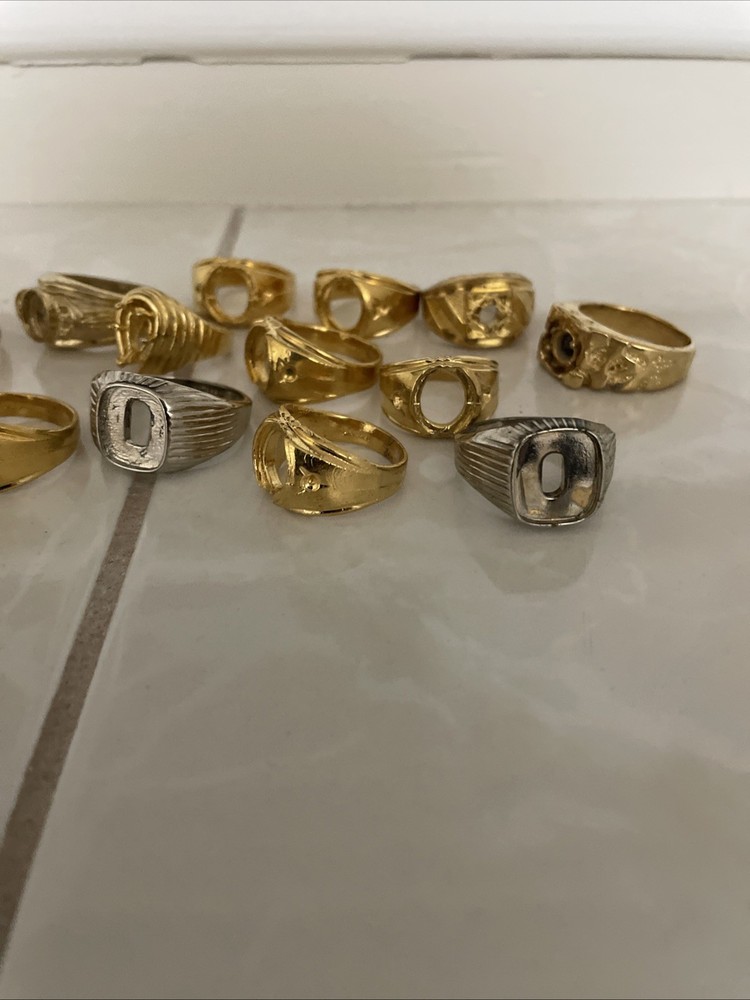 14 Assorted Plated Brass Ring Mounting Settings