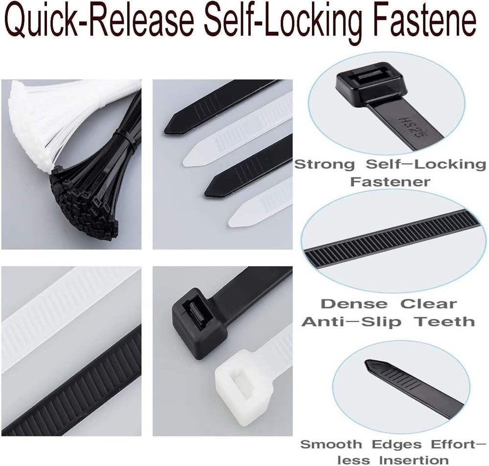 LANGTSA Nylon Zip Ties 300PCS 4-8" White