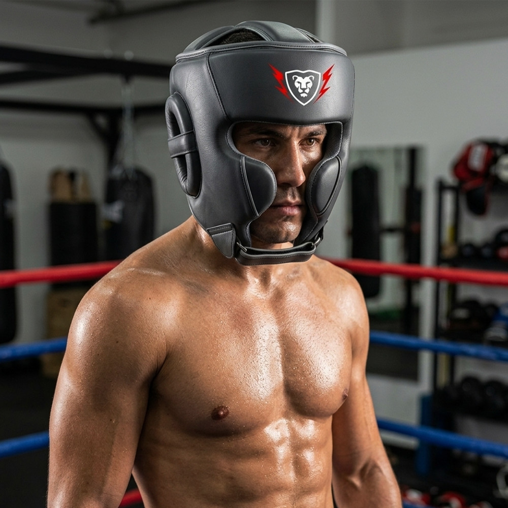 MUFASA INTERNATIONALS Cowhide Leather Boxing Headguard