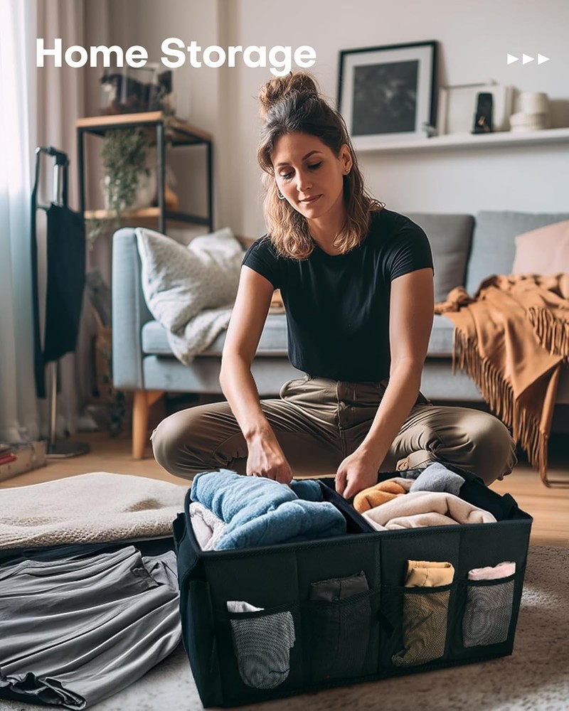 Versatile Black Car Trunk Storage with 2 Compartments for Maximum Organization