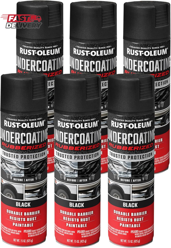 Rust-Oleum 248657-6PK Stops Rust Undercoating Spray, 15 Oz, Rubberized Black, 6