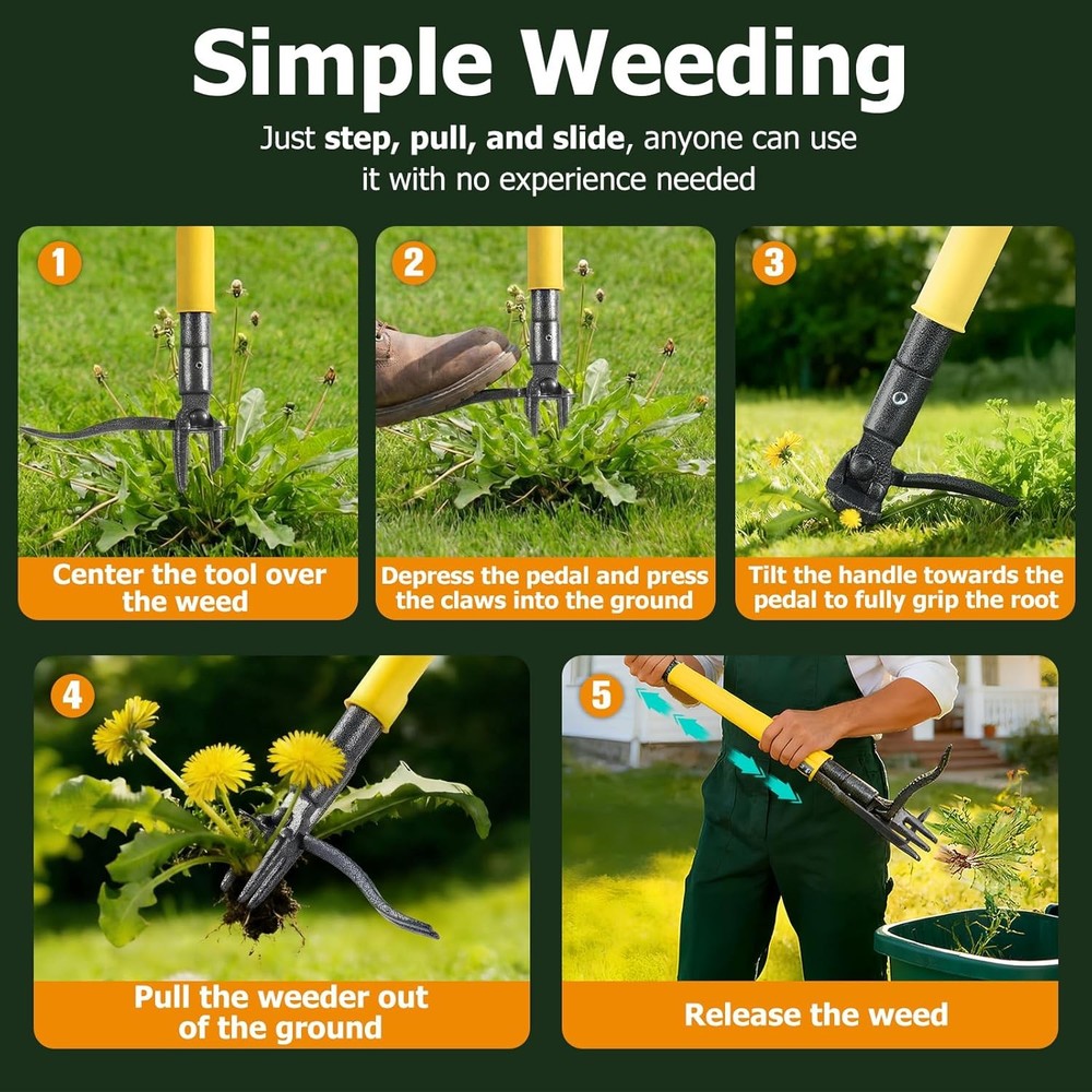 Weed Puller Tool Stand up with Slide-Release Ejection, Reinforced Steel Weeder w