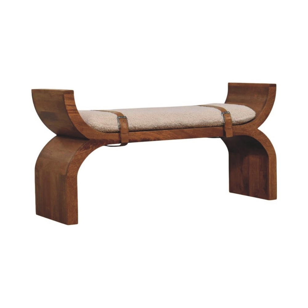 Stirrup Curve Bench with Boucle Seat