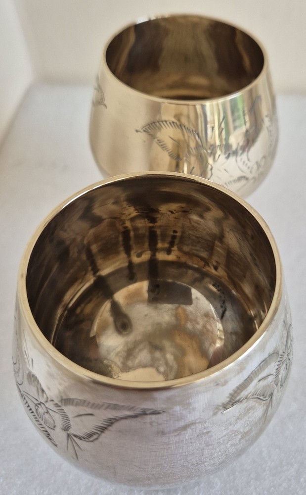 Pair of Silver Plate EPNS Floral Pattern 150ml Part Distressed Goblets