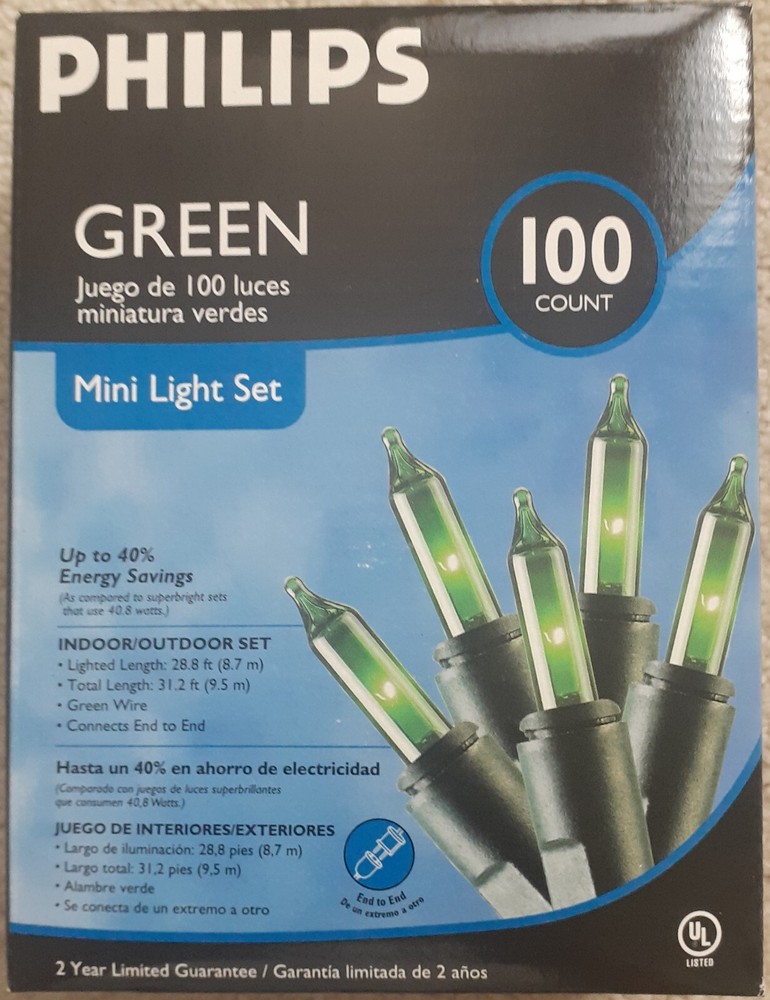 NIB Phillips 100 Green Mini Light Set