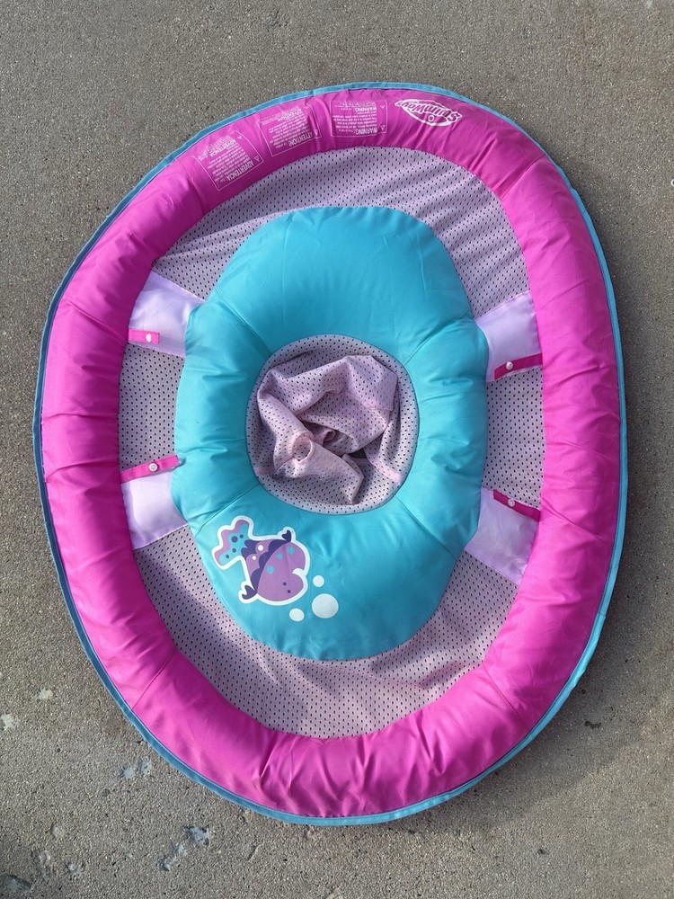SwimWays Pink Blue Baby Inflatable Pool Float with Canopy