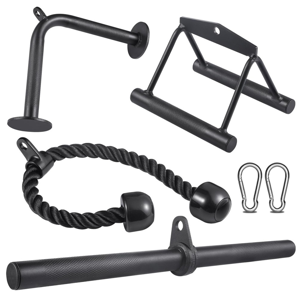 Workout Cable Machine Attachment Set LAT Pulldown Tricep Rope VBar Handle