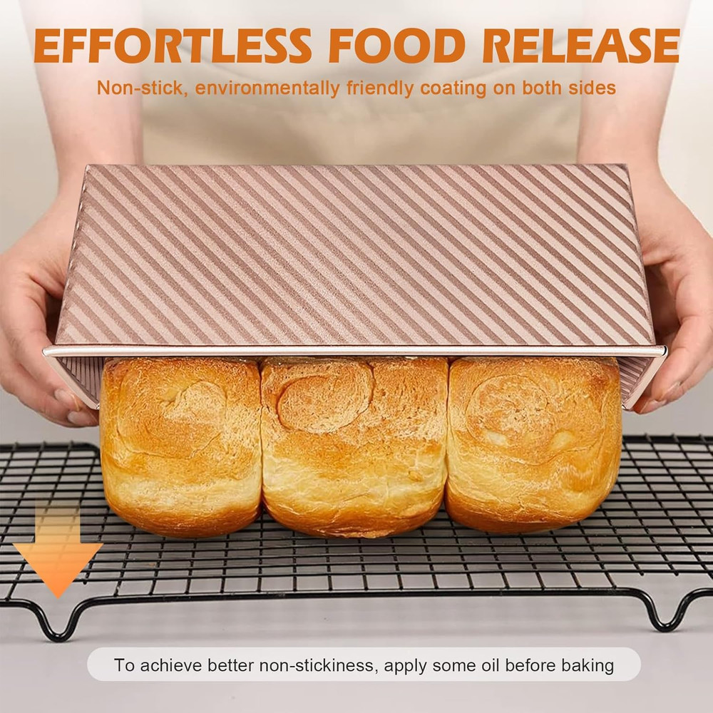 2Pack Pullman Loaf Pans with Lids – 2.2 LB & 1 LB Dough Capacity, Non-Stick Carb