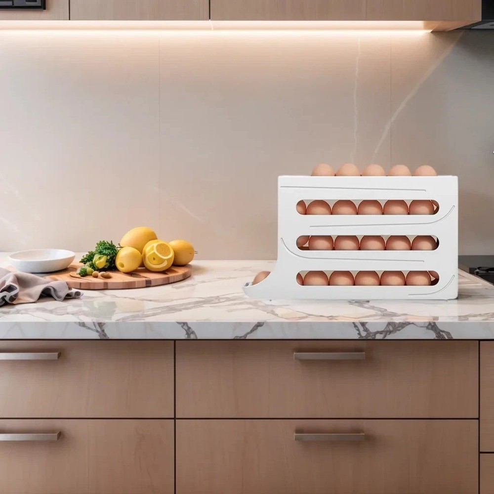 Automatic Rolling Egg Dispenser Organizer for Refrigerator 4-Tier Space-Saving