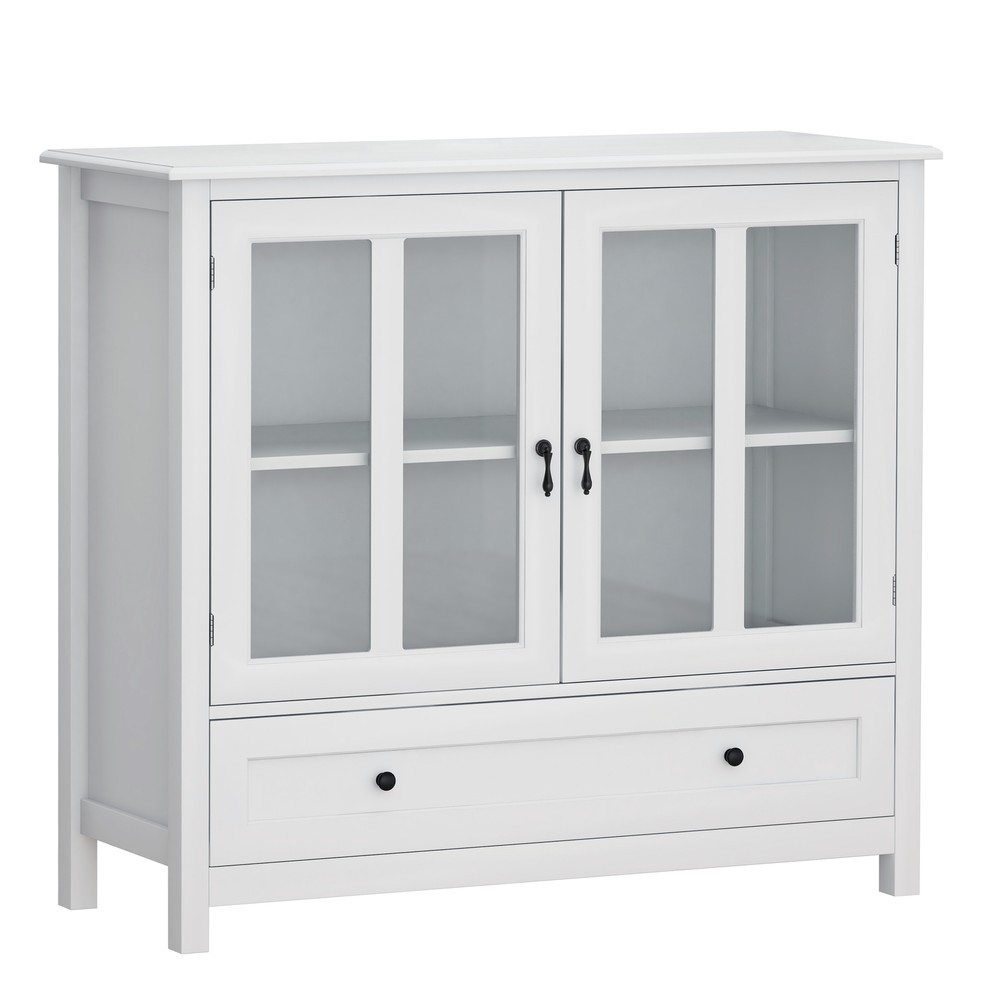 Buffet Storage Cabinet with 2 Glass Doors and Unique Bell Handle