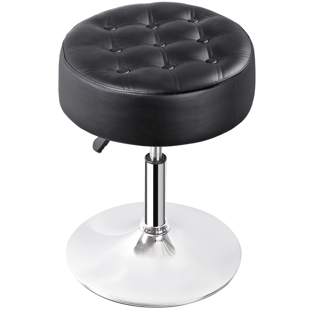 Black Vanity stool for Makeup Room Adjustable Height PU Leather Bar Stool