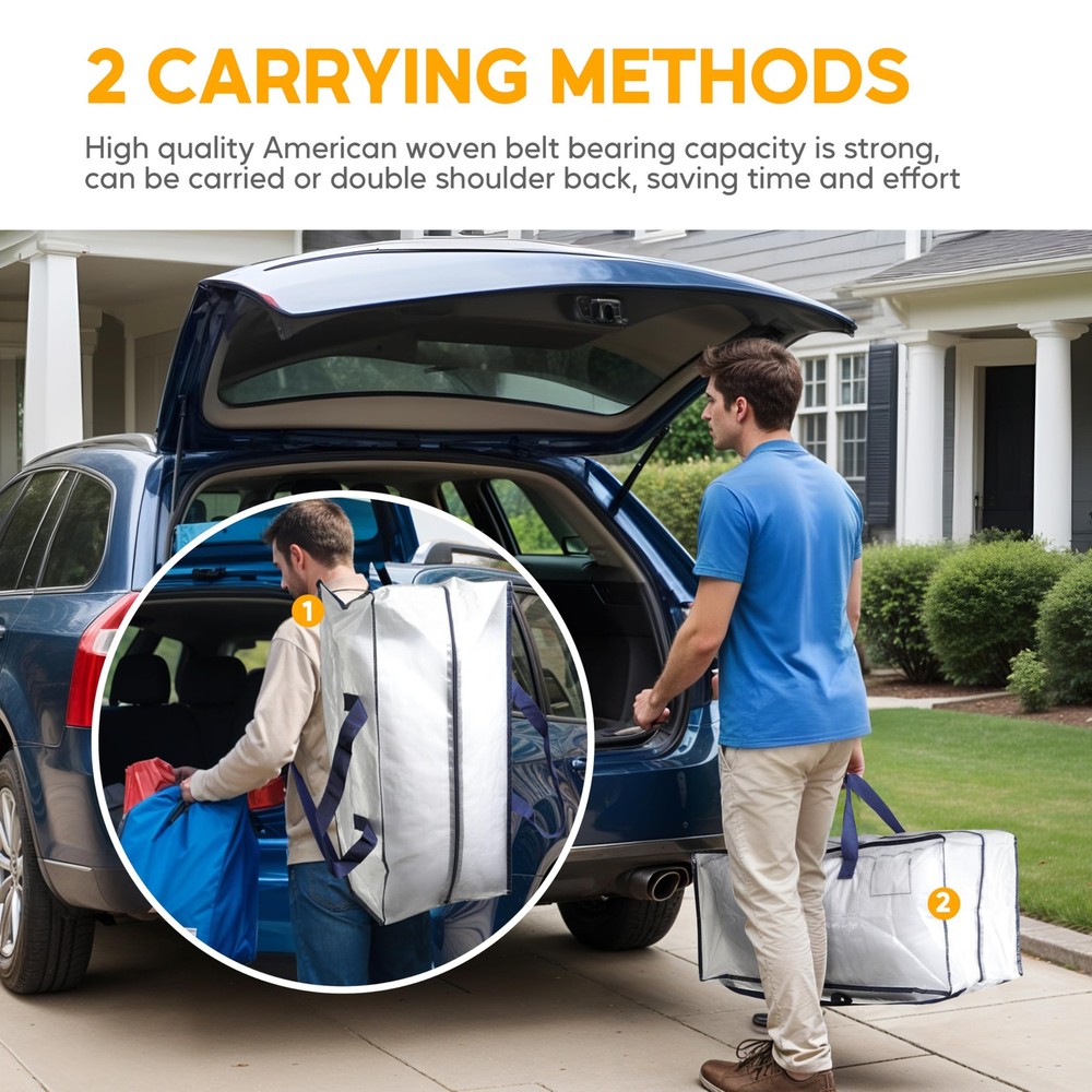 HealSmart 4 Pack Extra Large Moving Bags with Zippers & 4-Pack, Clear