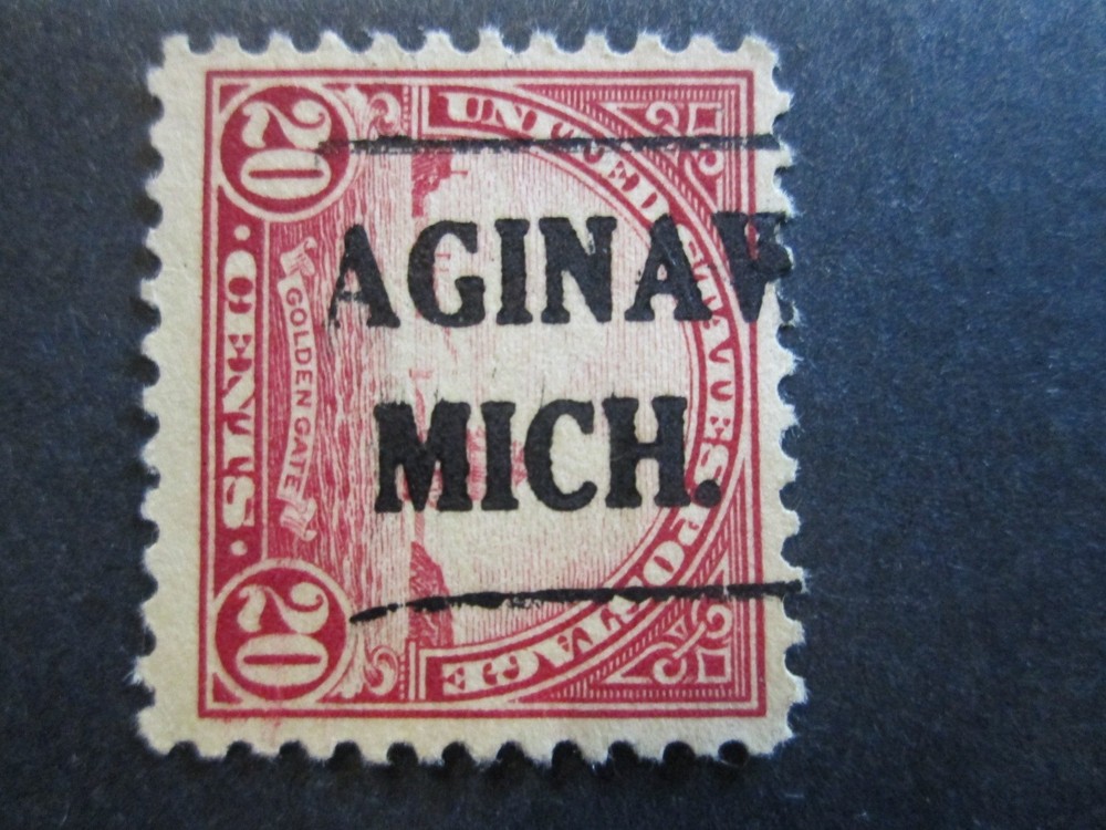*EXTREMELLY RARE ERROR Sc # 698 ~ 20 C Precancel, FIRST LETTER MISSING SAGINAW*