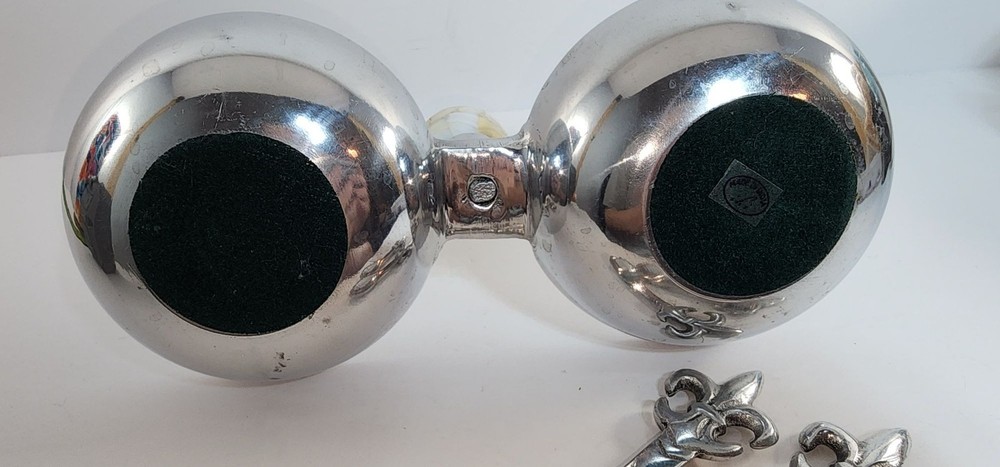 Pewter Shell Double Serving Dish Fleur-de-lis w/Spoons Snack Nuts Mints India Ma