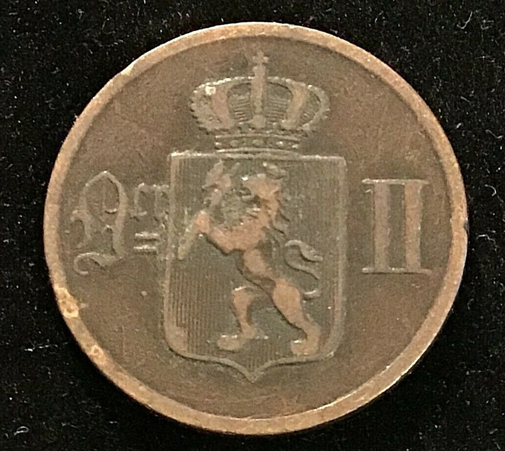 1884 Norway 2 Ore Coin - Bronze