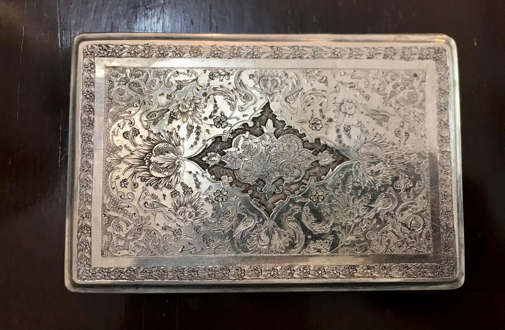 antique Persian sterling silver cigarette case, heavy solid