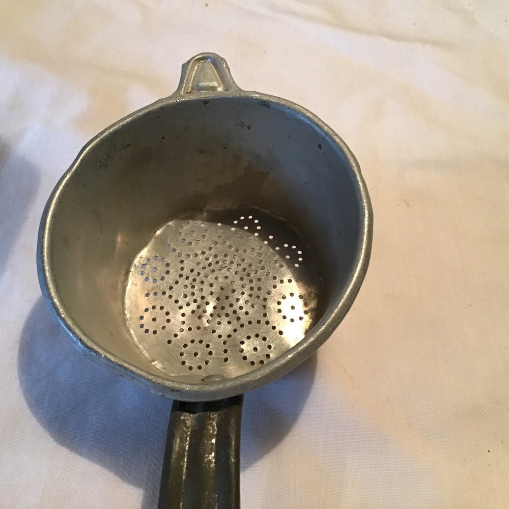 antique Primitive Small Aluminum Handled strainer