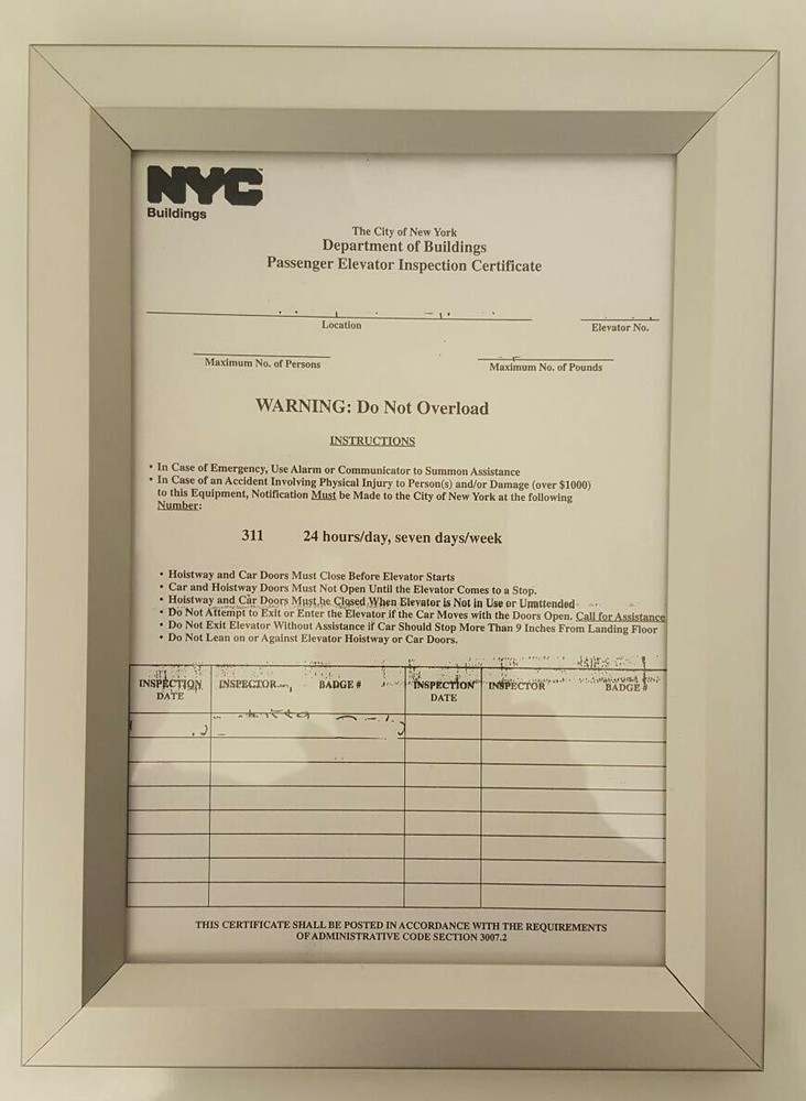 Elevator Permit Frame 6" X 9" (Heavy Duty Frame- Aluminum)-REF24-1027