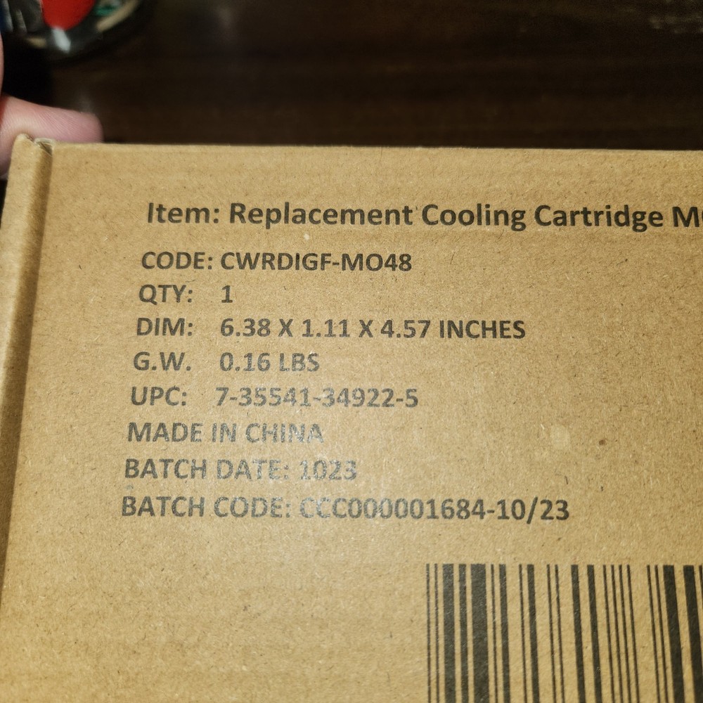 Replacement Water Tank Cooling Cartridge 6.38”X1.11X4.57” CWRDIGF-MO48 Chillwell