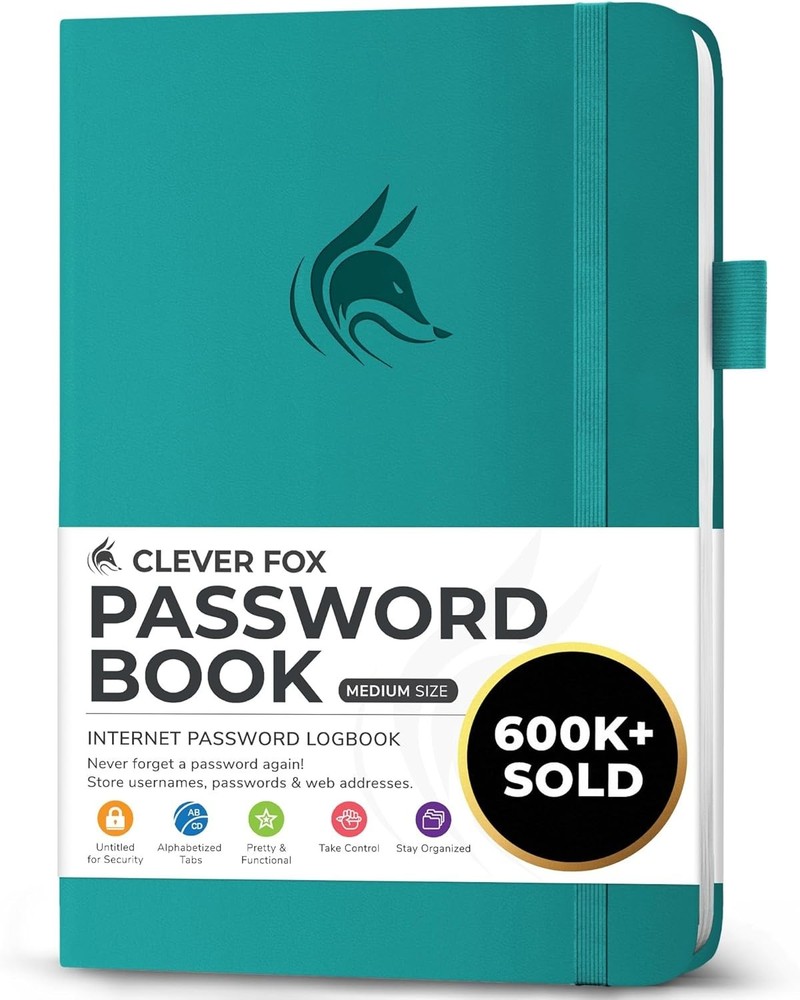 Medium Password Organizer with Elastic Closure & Pen Holder | Secure Management