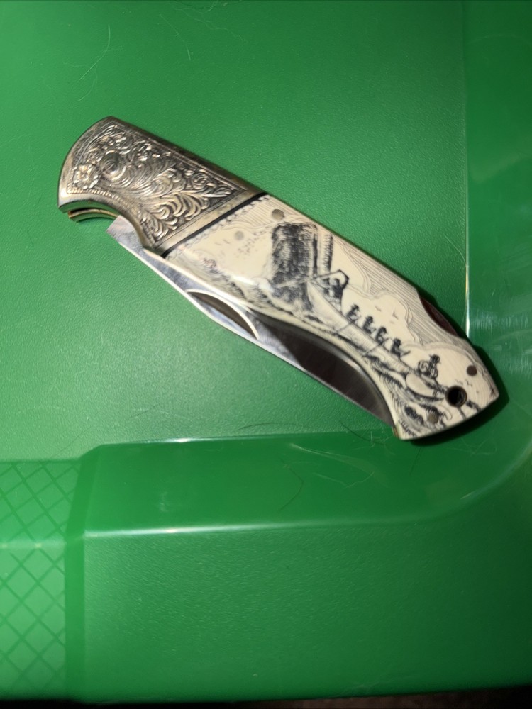 Vintage Sam McDowell Folding Knife Scrimshaw Bone Handle