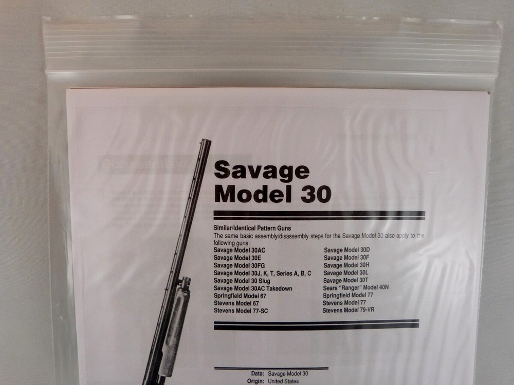 SAVAGE MODEL 30  RIFLE BREAK DOWN INSTRUCTION KIT a