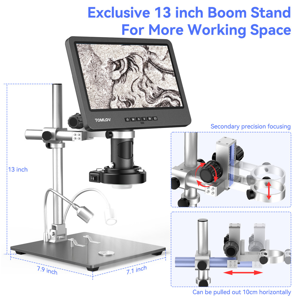TOMLOV Digital Microscope 10" 2000X Coin Microscope 144 LED Illumination HDMI