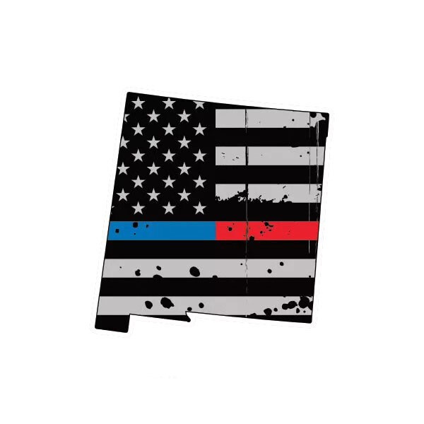 Distressed Thin Blue Red Line New Mexico State Shaped Subdued US Flag Sticker