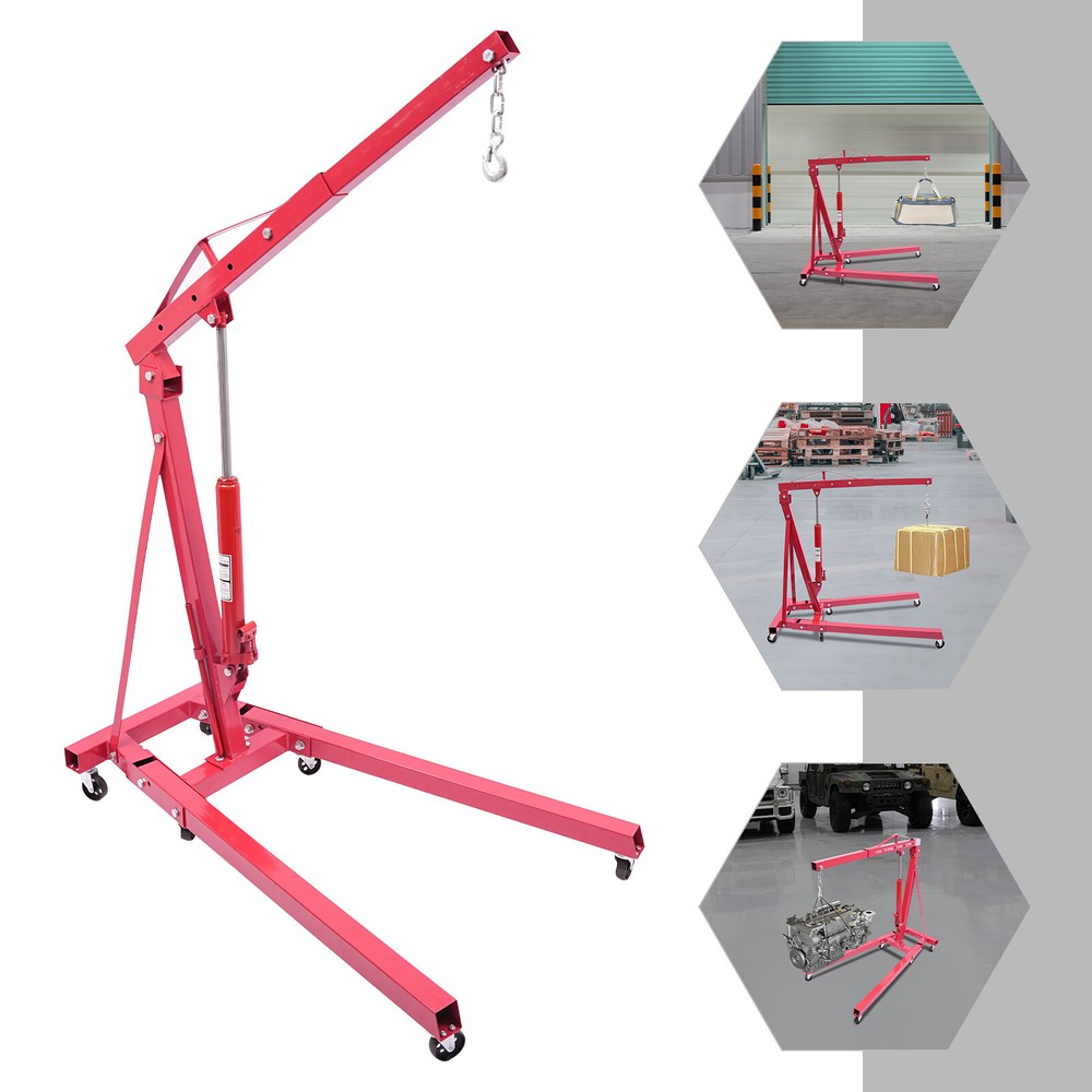 2T/4400LBS Folding Hydraulic Engine Hoist Leveler Cherry Picker Crane Lift Tool
