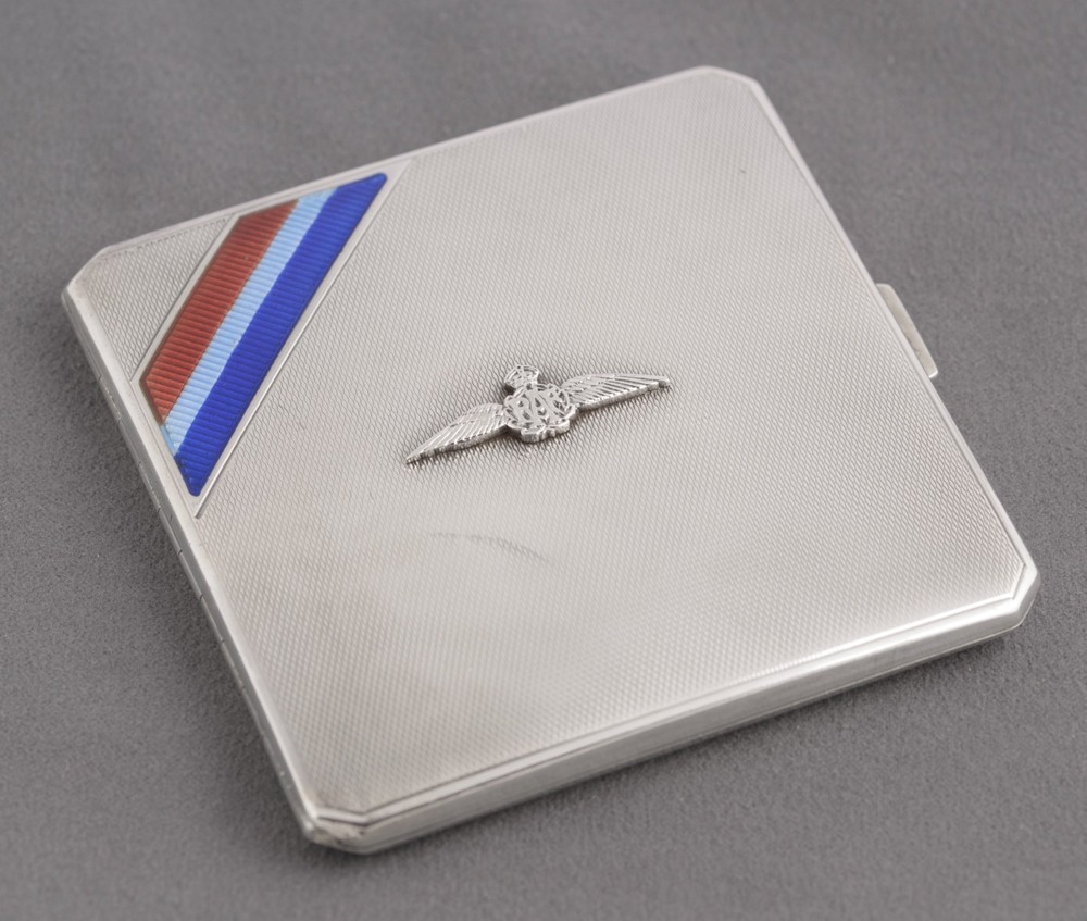 Sterling Silver & Enamel RAF Wings Cigarette Case Hallmarked 1936