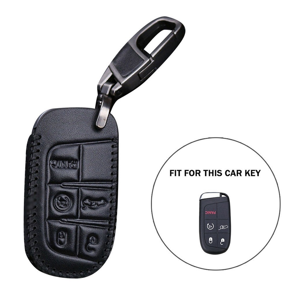 Key Case With Keychain Car Keychain Button Cover Leather