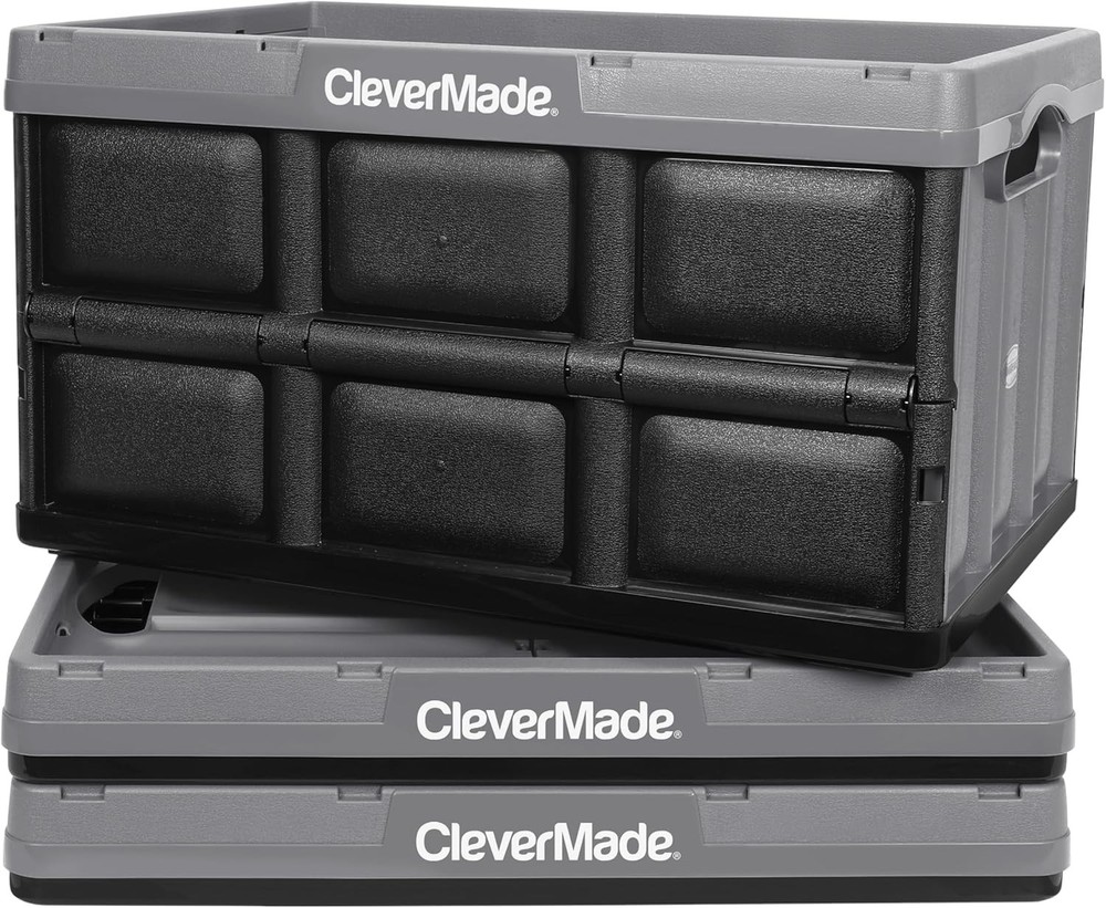 Collapsible Storage Bins Obsidian 3 Pack 32L Stackable Containers Heavy Duty
