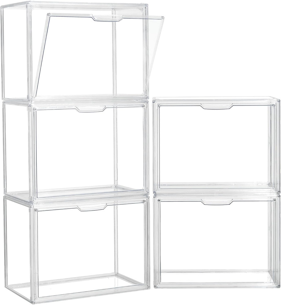 Stackable Clear Acrylic Storage Bins with Lids - 5 Pack for Collectibles
