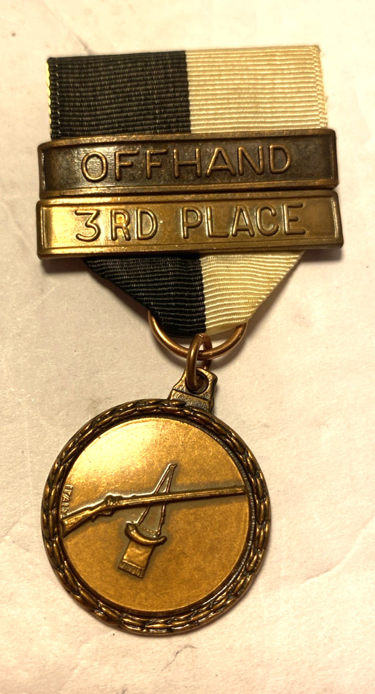 Vintage Muzzle Loader Marksmanship Medal Offhand 3rd Place w/White Black Ribbon