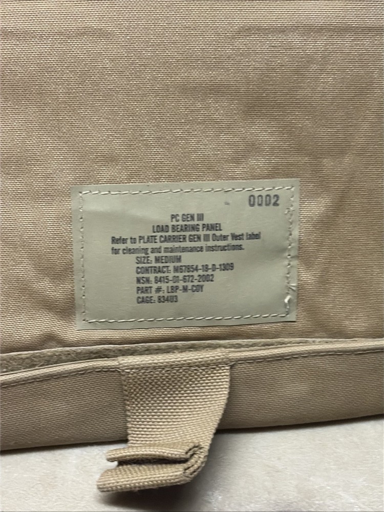 USMC Plate Carrier Load Bearing Panel NSN: 8415-01-672-2002 Medium