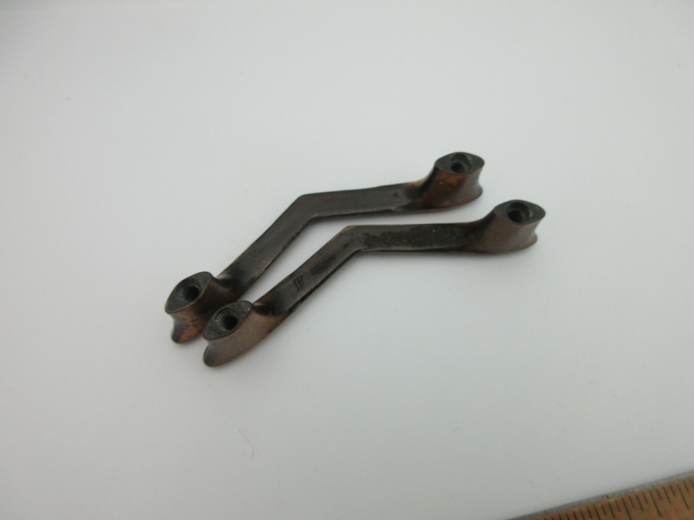 2 Vintage MCM Chevron Drawer Pulls 2.75" Centers Worn Copper Tone LY9