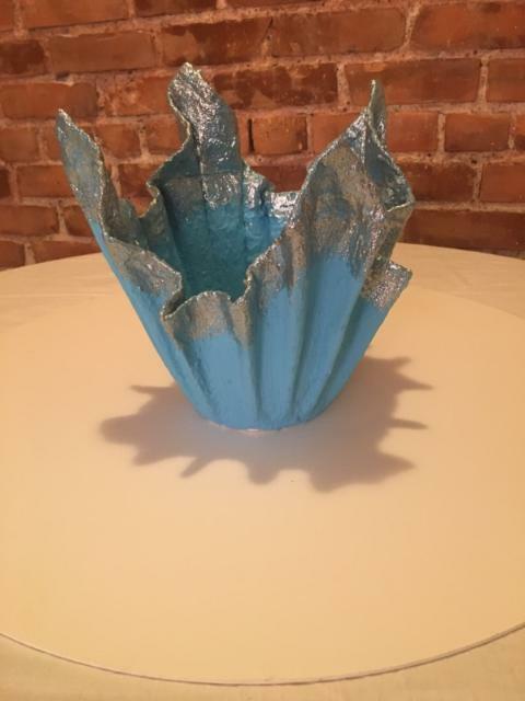 Pee's handmade cement vase Blue & Silver size Medium very elegant.