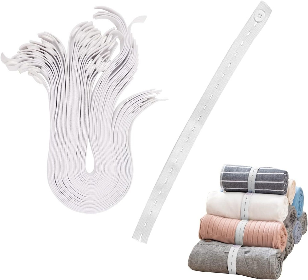 30Pcs Roll-up Clothes Storage Elastic Band, Adjustable Clothing White