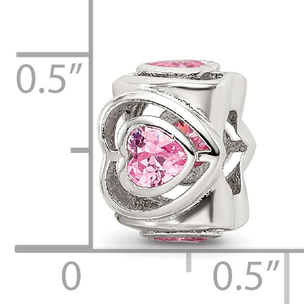 Silver Reflections Pink CZ Heart Bead QRS3326