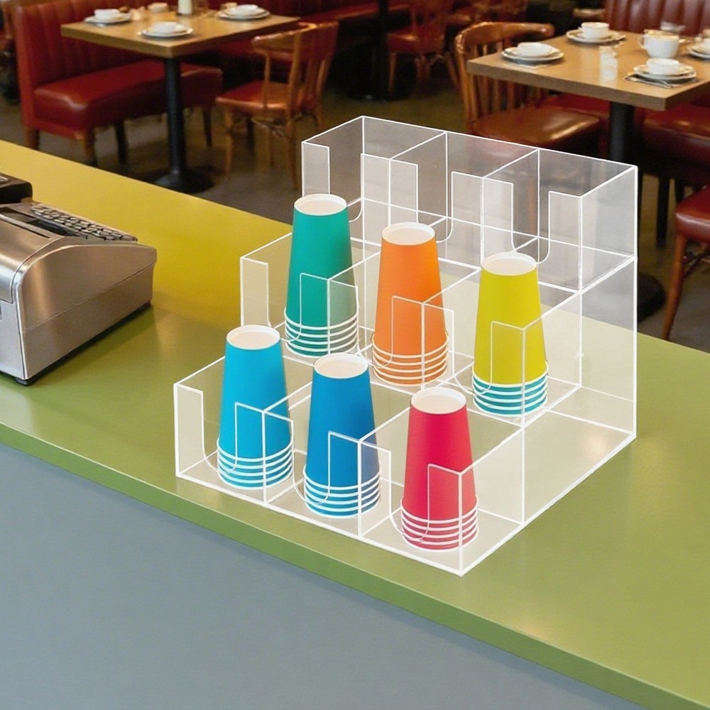 Acylic 9 Compartments Coffee Cup Holder Counter Top Disposable Cups Organizer