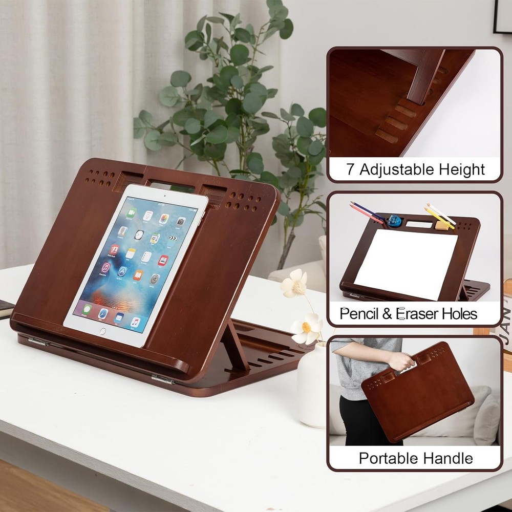 6-Position Bamboo Table Easel 16x12 Inch Adjustable Drawing & Sketching Board W/