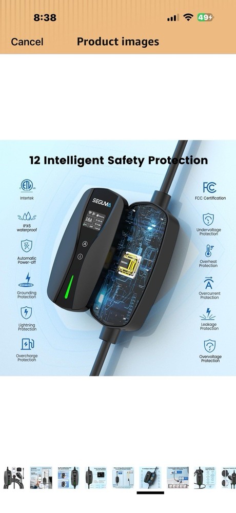 Level 1/2 EV Charger, 16Amp Adjustable Current Wi-Fi/App Control, UL