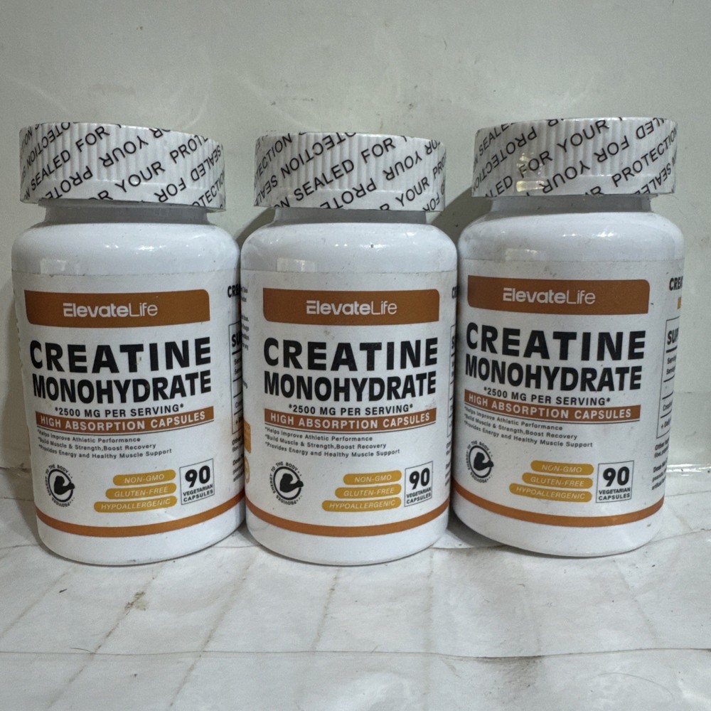 3 pack Elevate Life Creatine Monohydrate 2500Mg 360 Capsules